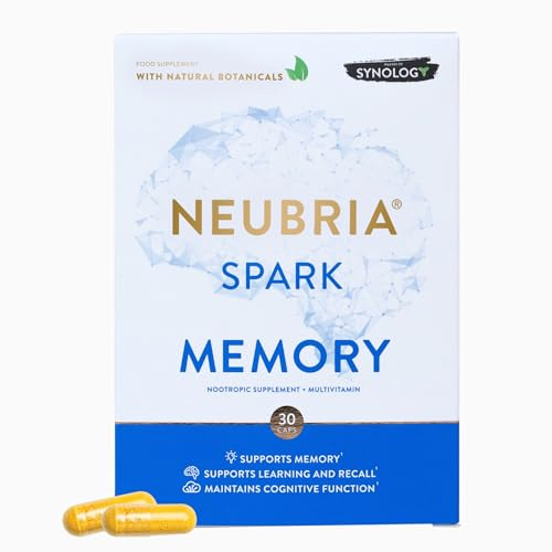 NEUBRIA Spark Memory Supplement – Multivitamin for Adults with Bacopa Monnieri, Ginkgo Biloba, Turmeric, Ashwagandha, CoQ10 & Citicoline – Nootropic Brain Support – 30 Capsules