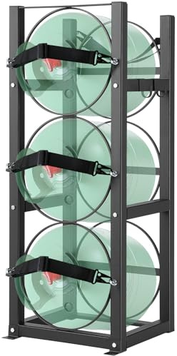 VEVOR Refrigerant Tank Rack, with 3 x 30lbs Bottle-Tanks, Size 12.79x12.99x33.07 in, Refrigerant Cylinder Rack Gas Cylinder Racks and Holders for Freon, Gases, Oxygen, Nitrogen