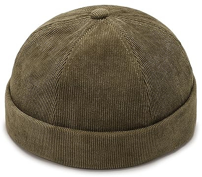 Unisex Cord-Docker-Mütze – Krempellose Beanie, Matrosenmütze mit Metallschnalle, verstellbar, Retro-Schädelkappe, Arbeitsmütze für Herren und Damen, grün, Einheitsgröße