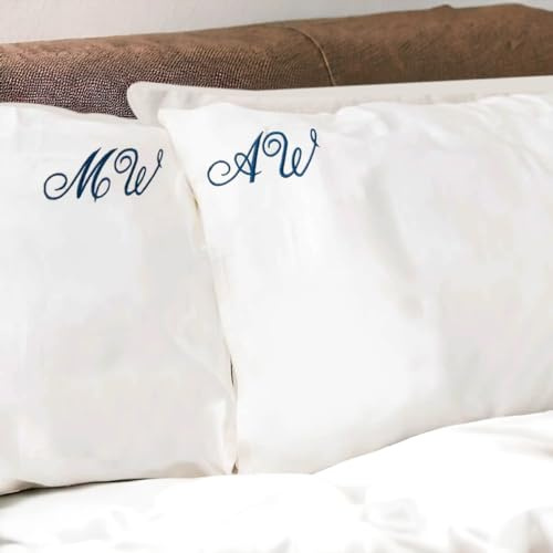Federe e Lenzuola con iniziali ricamate, 100% cotone, Ricamo Personalizzato, Federe e Lenzuola con Monogramma Federe per Cuscini Con ricamo e Completo Letto
