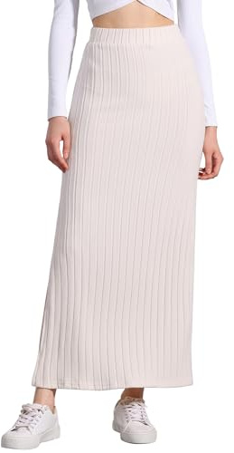 Allegra K Damen Strickrock Gestrickter Midirock, Figurbetonter Schlitz, Hohe Taille Beige L