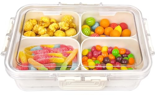 STORICANS Snackle Box Snack Tray with 4 Removable Compartments,Divided Serving Tray with Lid,Portable Food Storage Container Clear Organizer for Nuts, Fruit,Candy,Veggie, Candy,Spices