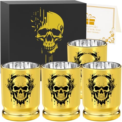 Schnapsgläser aus Kunststoff, Goldfarben, mit Geschenkbox, für Männer und Frauen, Gothic Fans, Hochzeit, Party, Geburtstag, Geschenke, 50 Kaliber, Schnapsbecher für Bier, Cocktail, Whiskey, Tequila