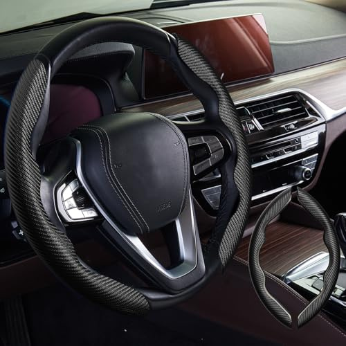 Steering Wheel Covers, New Carbon Fiber Texture Steering Wheel Cover for Women&Man, Safe and Non Slip Car Steering Wheel Cover, Universal Fit 99% Car Steering Wheel Covers (BLACK)
