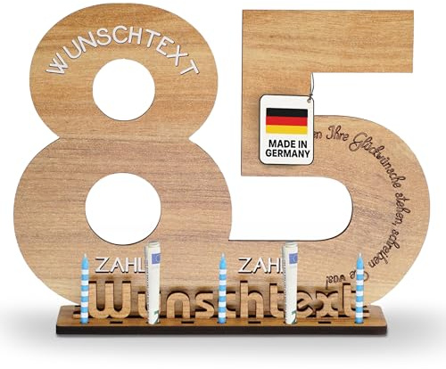 DARO Design - Gästebuch Holz-Schild Geschenk zum 85. Geburtstag Männer Frauen, individualisierbar, mit Wunschtext personalisierbar, Geldgeschenke mit Jahreszahl Deko Hochzeitsgeschenk
