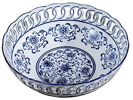 Exquisita cesta de frutas, frutero para encimera de cocina, frutero chino retro, plato de cerámica hueco para fruta, para el hogar, sala de estar, cuenco redondo de porcelana decorativo para dulces,