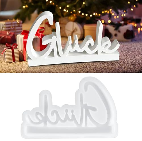AKONE Silikonformen Gießformen Glück, Silikonform Kerzenhalter Glück, Gießformen Silikon Weihnachten, Gips zum Gießen, Glück Buchstaben Epoxidharz Formen für Heimdekoration, Valentinstags Geschenke