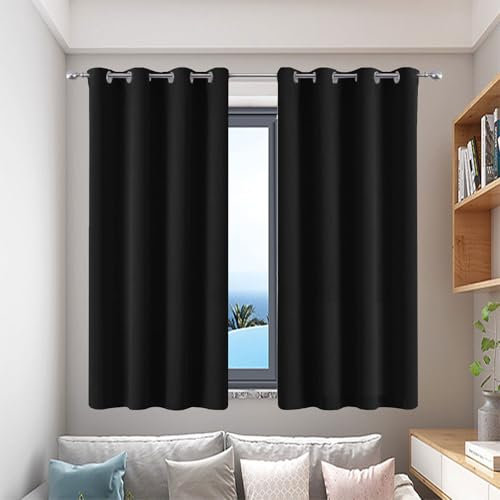 Vorhänge Blickdicht 100 x 270 cm Kälteschutz Winter Isolierend Kälteschutz Türvorhang Blickdicht Ohne Bohren Energieeinsparung für Schlafzimmer Wohnzimmer, Schwarz