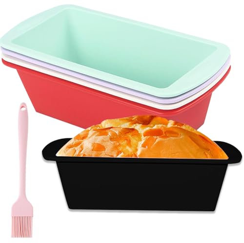 Coztie Silicone Loaf Tins, 5 PCS Mini Loaf Tins, Small Cake Bread Tins with Silicone Basting Pastry Brush 1Lb Rectangle Loaf Pans for Cakes Breads or Loaves 19.5 x 9.5 x 5.5 cm 5 Colors