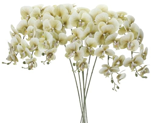 PATIKIL Konstgjorda orkidéstjälkar 104 cm, 6-pack 9 huvuden falska Phalaenopsis blommor Real Touch falsk orkidé blomgren för vas hem bröllop dekoration, grå grön