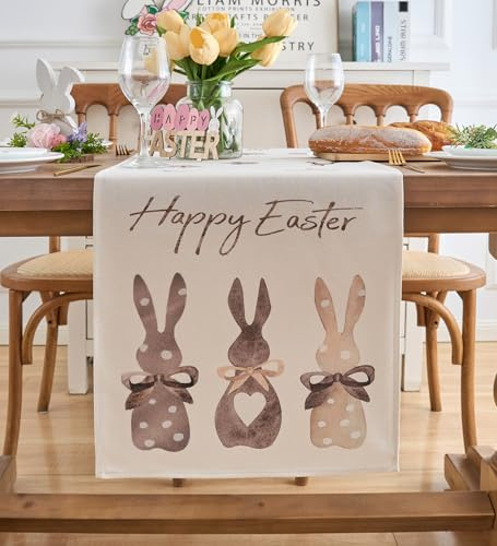 Vorysum Hasen Karotten Ostern Tischläufer Modern Tischläufer Ostertischläufer Waschbar Frühling Küche Esstisch Dekoration für drinnen und draußen Urlaub Party Wohnzimmer Dekor 33 x 183cm