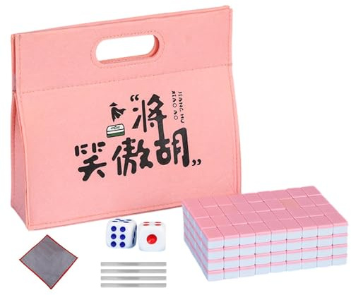 Kinesiskt Mahjong Set, Mahjong Tile Set - Små Mahjong Brädspel - Family Mahjong-spel, bords-mahjong-spel inkluderar bordsduk, bärväska, tärningar, kakellinjal för kompisens nattspel