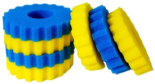 CPF-15000 Teichfilter Schwämme – Biologische Filterschaum Pads für CPF Druckteichfilter, Effiziente Teichfilter Medien, Dual-Dichte Schwamm Ersatz (4 x Gelbe Fein- & 3 x Blaue Grob-Schwämme, Ø 26 cm)
