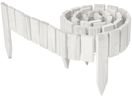 Garronda Beeteinfassung Holz Rasenkante Höhe: 10 cm Weiß GD-0149 | Imprägniert und flexibel formbar, als Rollzaun, Holzzaun, Palisade und Gartenzaun für Rabatten, Wege und Bereiche im Garten
