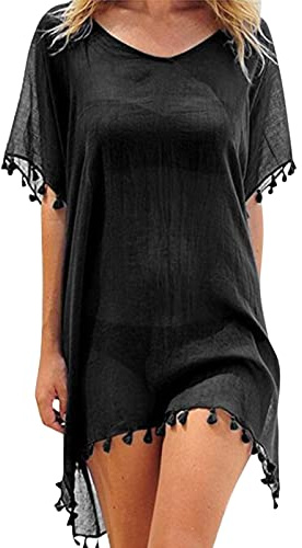 Generisch Damen Strandponcho Sommer Bikini Badeanzug Cover Up Strandkleid mit Quasten Boho Strand Tunika Bikini Beachwear Cover-Ups für Sommerstrand, Schwimmbad
