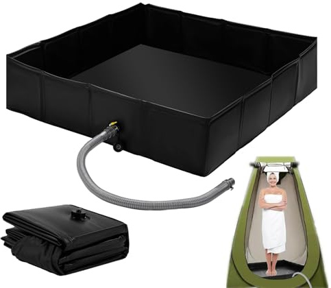 Foldable Shower Pan, Outdoor Camping Drainage Basin, Folding Non-Slip RV Pet Bath Enclosure Base,60 X 60 Cm, Grey