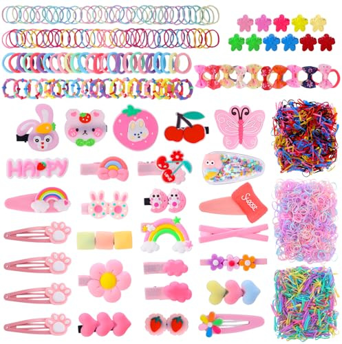2199 Pcs Hair Bands and Bobbles Set, Colorful Elastic Hair Ties, Cute Hair Clips, No Damage Barrettes Accessories for Girls, Kids and Children With Fine Hair