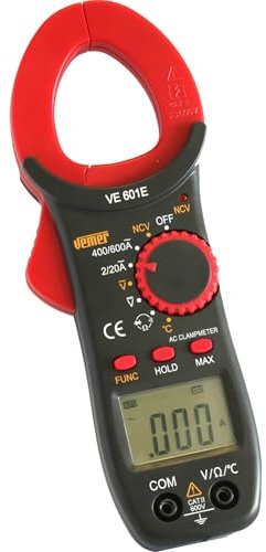 VEMER VE772400 VE 601E – Digitale Stromzange für Elektriker mit Multimeter, NCV-LED, CAT II 600V – misst AC-Strom, AC/DC-Spannung, Widerstand, Temperatur mit K-Typ-Thermosensor