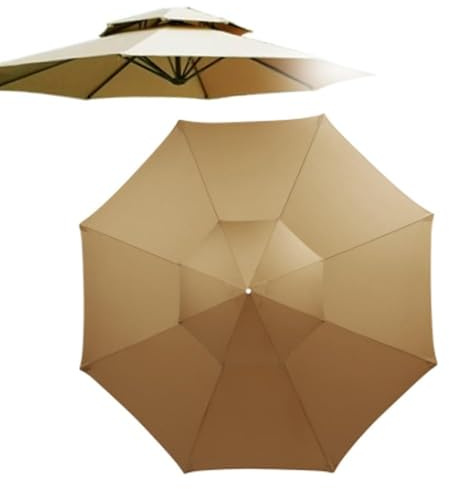 THEGA Parasol De Remplacement - Parasol Double Toit De Remplacement, 2,7 M, 3 M, 8 Baleines, Housse De Parasol De Marché, Toile De Parasol Déportée(Khaki,3m/10ft-8 Ribs)