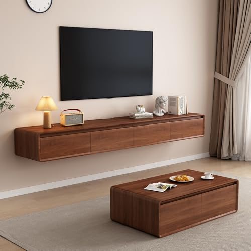 LIUJHGH Wandhängendes TV-Board mit Schubladen und Türen, platzsparendes Medienmöbel für Wohnzimmer, Schlafzimmer, Heimkino(Walnut,200cm)