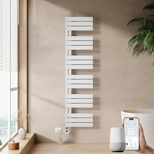EMKE WiFi Handtuchheizkörper Elektrisch 1599x400 mm - Flach Badheizkörper Elektrisch, Elektrischer Handtuchwärmer Handtuchtrockner Handtuchheizung mit Thermostat und Heizstab - 800W, Weiß