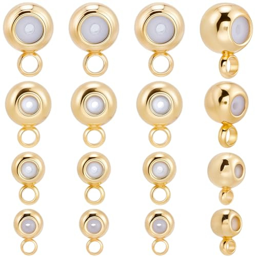 Beebeecraft 1 Box 60Pcs Stopper Beads 18K Gold Plated Brass 4 Sizes Adjustable Slider Metal Loose Beads with Rubber Plug and Loop for Bracelet Necklace Chain Jewelry Making