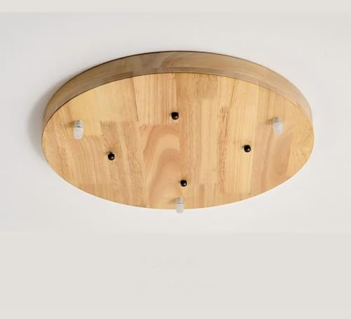 AstrizLamp Rosace de Plafond 3 Trous 30cm Ronde-Baldachin Bois de caoutchouc naturel Pavillon Luminaire Cache Fil pour Lustre Fixation Plafonnier avec Accessoire pour Plafonniers, Luminaires Suspendus