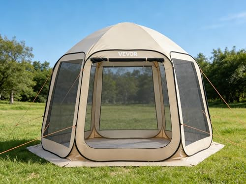 VEVOR Pop up Zelt, 3304,8x280,4 cm, Campingzelt für 4–8 Personen, Partyzelt inklusive Tragetasche, Seitenwänden aus Netz und Heringen, für Garten, Terrasse und Outdoor-Aktivitäten, Beige