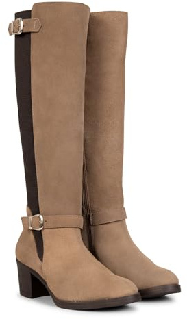 miMaO Botas altas de piel con caña elástica Taupe, EU 41