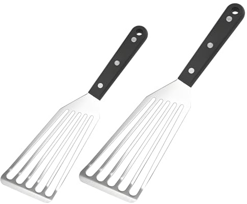 Fish Spatula,2 Pcs Premium Stainless Steel Spatula - Professional Fish Slice & Metal Spatula for Cooking, Non-Stick Slotted Turner with Ergonomic Handle for Flipping Eggs, Burgers and Grilling