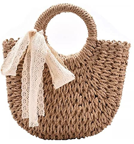 Stråväska Kvinnor Halmvävd Crossbody-väska Handvävd Handväska Rottingväska Dragsko Casual Travel Beach Axelväska För Kvinnor(Khaki)