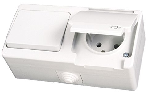IP54 Steckdose mit Schalter Feuchtraum Aufputz Weiss