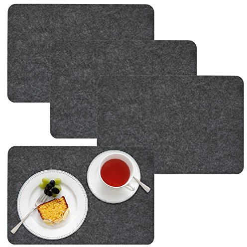 DuneDesign 4 Extra-Dicke Filz Tischsets 43x30x0,5cm Edle Platzsets Platzdeckchen Tisch-Unterlage Filzunterlage Grau