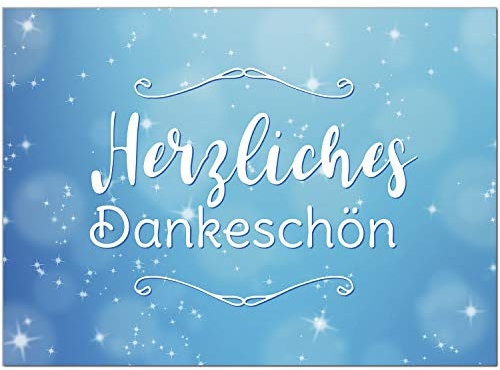 10 x Dankeskarten mit Umschlag - blau Glitzer - Danksagungskarten, Danke sagen, nach Hochzeit, Geburt, Baby, Taufe, Geburtstag, Kommunion, Konfirmation, Jugendweihe