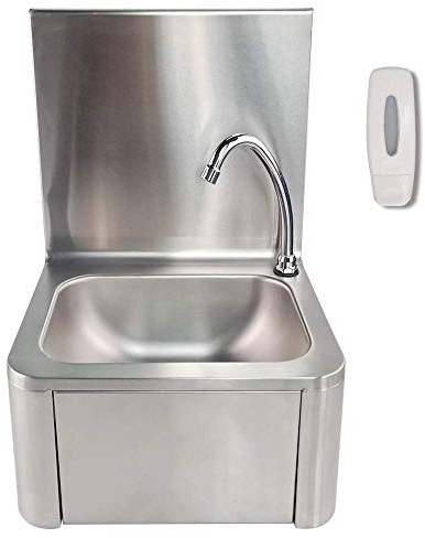 TAIMIKO Commercial Kitchen Knee Operated Hand Wash Sink Stainless Steel Kitchen Basin Hand Free Catering (with backplane)