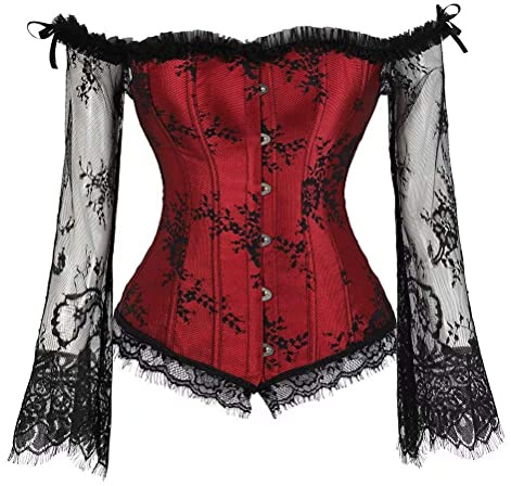 Zooma Corsetto Sexy da Donna, Top Corpetto da Donna, con Corsetto in Vita con Maniche, Camicia Tradizionale con Camicetta Dirndl Corsetto Bustier (0183-Rosso, S)