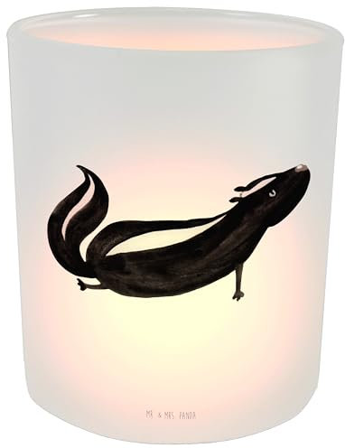 Mr. & Mrs. Panda Glas Windlicht Stinktier Yoga - Geschenk, Teelichthalter, Raubtier, Skunk, Namaste, Liebe, Kerzenhalter