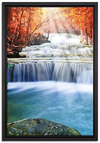Pixxprint Bach in Herbstlandschaft Leinwandbild 60x40 cm im Bilderahmen, Wandbild, Schattenfugenrahmen, Kein Poster