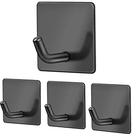 Klebehaken Schwarz Matt Wandhaken 304 Edelstahl Rostfrei Handtuchhaken Ohne Bohren 4 Stk. Haken Selbstklebend Klebehaken Bad Kleiderhaken Ohne Bohren für Küchen Badezimmer Toilettenschränke - Vista