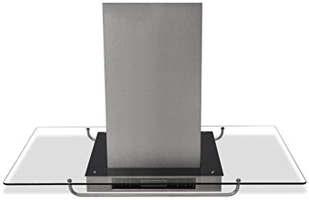 Campana Extractora para Cocina Isla con Pantalla Táctil LCD Campana Extractora Decorativa de Acero Inoxidable y Vidrio Diseño Europeo, Succión de 750 m³/h, Ruido 65dB, 90 x 54 x 59-106 cm