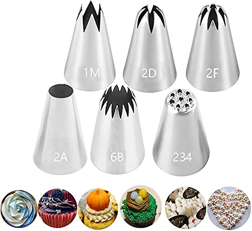 6 Stück Spritztüllen, große Spitzen für Kuchendekoration, Zuckerguss-Spritztüllen, Set für Creme-Rosen-Blume, Kekse, Cupcake-Dekoration, #1M 2A 2D 2F 6B 234