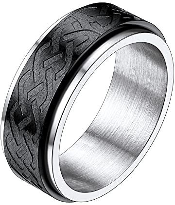 Richsteel Anillo para La Ansiedad Celtic Banda Giratoria Anillo Paz Alivio Estres Spinner Fidget Ring, Negro