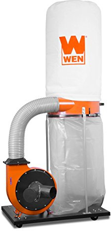 WEN DC1300 1,300 CFM 14-Amp 5-Micron Woodworking Dust Collector with 50-Gallon Collection Bag and Mobile Base , Black