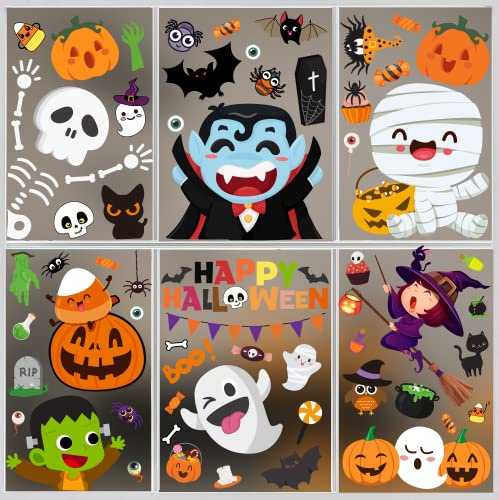8 ark söta halloween fönsterklistermärken och dekaler fönsterfästen för inomhus fönster halloween dekorationer