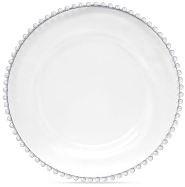 Trimming Shop Clear Glass Charger Plate with Clear Beaded Rim, 1pc | 33cm (13 Inch) Decorative Dinner Chargers for Table Setting, Wedding, Party, Home & Event Décor, Dinner Table Decoration
