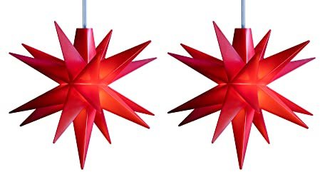 Novaliv 2er SET Weihnachtssterne LED Dekostern Klein 12cm ROT mit FERNBEDIENUNG und Batteriefach für 3 AA Batterien 6h Timer INNENRAUMDEKO 3D Stern 18 Zackig Leuchtstern LED Lichterkette Kinderzimmer