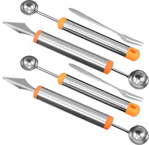 DOITOOL 6stücke Teiliges Obstgabeln Aus Edelstahl Fruchtkugelausstecher Speisegabeln Schnitzgabeln Mit Tranchiermesser Und Ausstechlöffel Für Zuhause Und Gastronomie