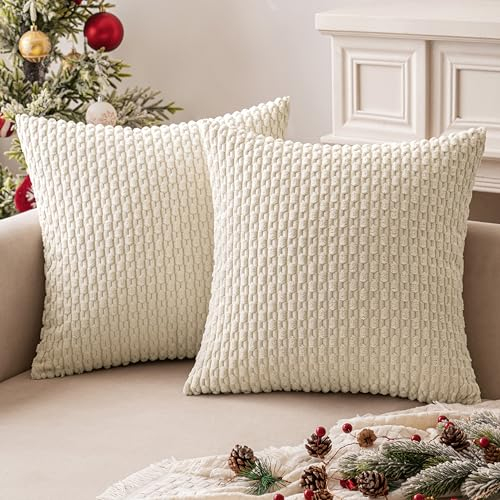 MIULEE Corduroy Cushion Covers Decorative Soft Throw Pillow Cover Square Pillowcase for Sofa Livingroom Chair Bedroom with Invisible Zipper 18x18 Inch 45x45 cm Pack of 2 Beige