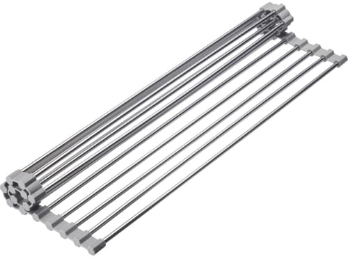 Westmark Abtropfmatte Home – Flexible Geschirrmatte mit Silikonrand zum Trocknen von Geschirr, Besteck und Gläsern, Geschirrabtropfmatte für die Spüle – Edelstahl, Silikon