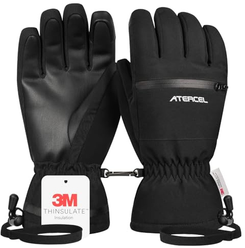 ATERCEL Waterproof Ski Gloves - 3M Thinsulate Warmth Winter Gloves, Touchscreen, Ideal for Men and Women in Skiing, Snowboarding, Snowmobiling and Winter Hiking
